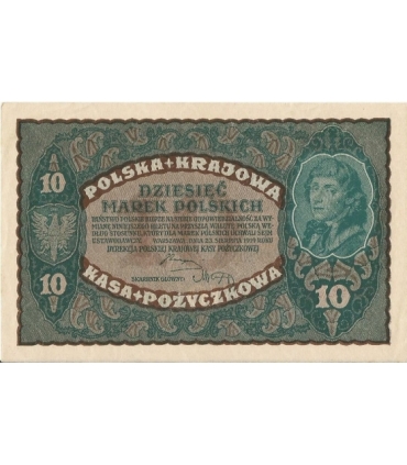 10 marek polskich , rok 1919, stan 2-, II Serja  CE 019806 niski numer