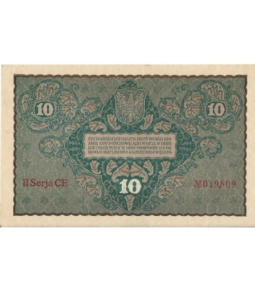 10 marek polskich , rok 1919, stan 3+, II Serja  CE 019809 niski numer