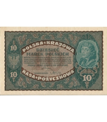 10 marek polskich , rok 1919, stan 3+, II Serja  CE 019809 niski numer