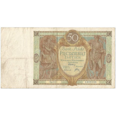 50 złotych 1929 r. stan 3-, seria ES.