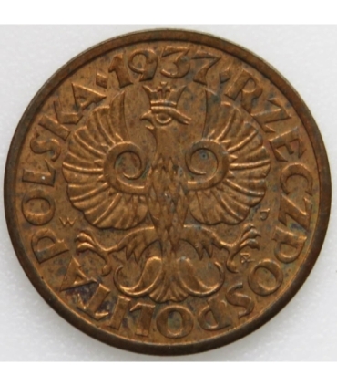 1 grosz, 1937, stan 2+, menniczy połysk