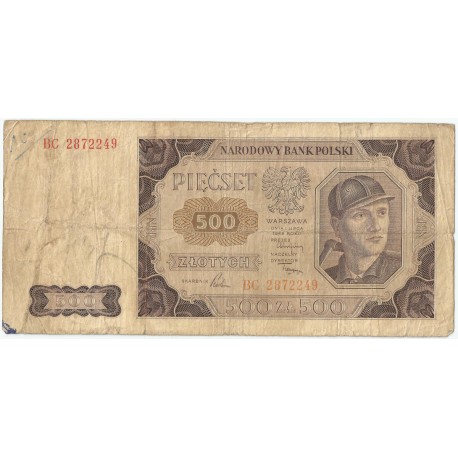 BANKNOT - 500 Złotych 1948 - GÓRNIK, seria BC, stan 4