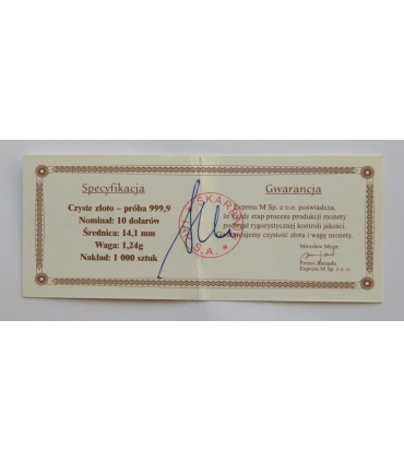 10 dolarów, Papież Leon XIII, złoto Au 999