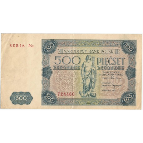 500 zł 1947,  Seria M2, stan 3+