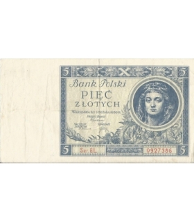 5 złotych 1930 rok, Seria BL 0927386 stan 3