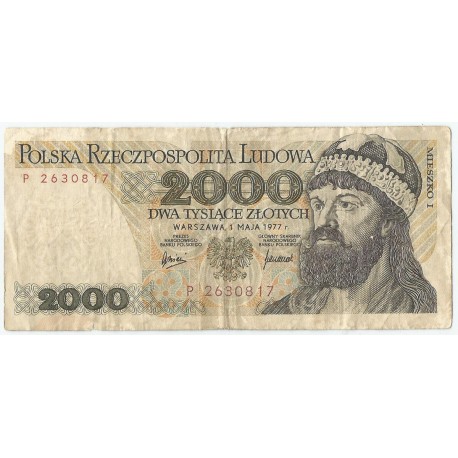 2000 zł Mieszko i Chrobry, 1977, seria P, stan 3-/4+