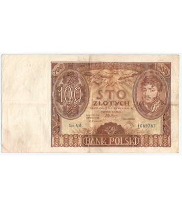 Banknot 100 zł 1932 rok, seria AM stan 3-