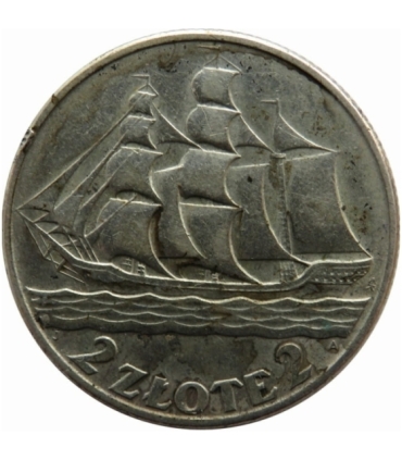 2 zł Żaglowiec 1936, stan 3 nalot