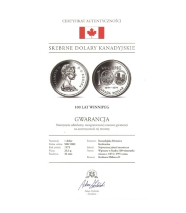 1 Dolar - 100 Lat Winnipeg 1975 r. - Kanada