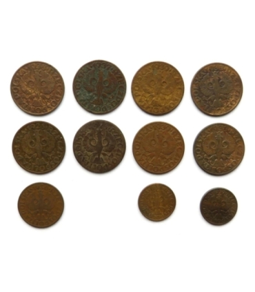 Zestaw monet 8 x 5 grosze, 1 x 2 grosze 2 x 1gr II RP