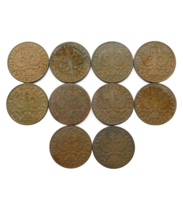 Zestaw monet 10 x 5 GROSZY II RP, stan 2/3