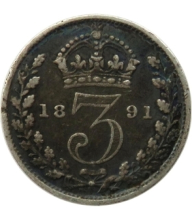 Wielka Brytania 3 pensy, 1891, Królowa Wiktoria