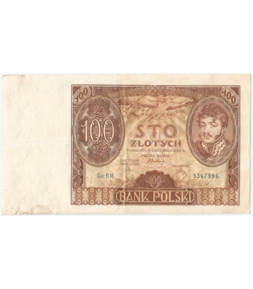Banknot 100 zł 1934 rok, seria BM, stan 3