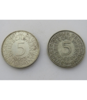 Niemcy 2 x 5 marek 1951 D, 1973 D, stan 2