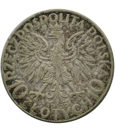 10 zł, Głowa kobiety, 1932, znak menniczy, stan 3-