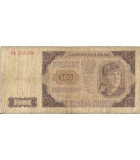 PRL - BANKNOT - 500 Złotych 1948 - GÓRNIK 1948, stan 4