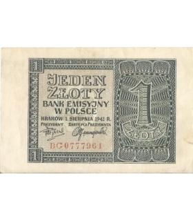 Banknot 1 złoty 1941, stan 2, BC 0777961