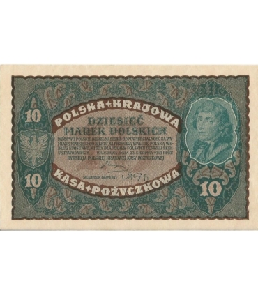 10 marek polskich , rok 1919, stan 2-, II Serja CE 019843 niski numer