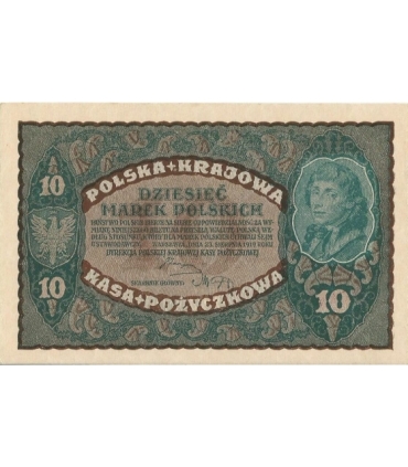 10 marek polskich , rok 1919, stan 2, II Serja CE 019846 niski numer