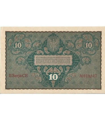 10 marek polskich , rok 1919, stan 2-, II Serja CE 019847 niski numer