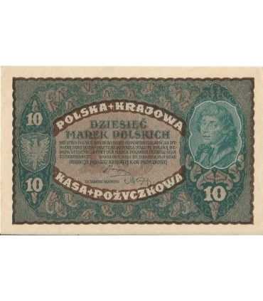 10 marek polskich , rok 1919, stan 2-, II Serja CE 019847 niski numer