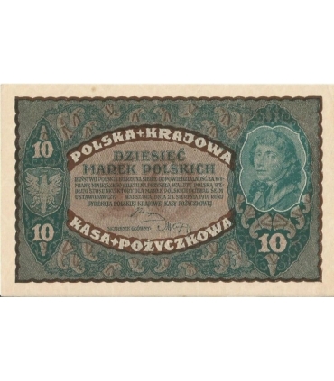 10 marek polskich , rok 1919, stan 2-, II Serja CE 019853 niski numer
