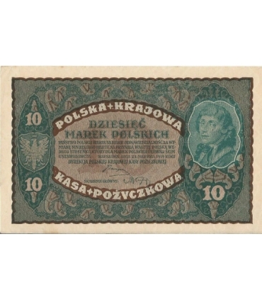 10 marek polskich , rok 1919, stan 2-, II Serja CE 019858 niski numer