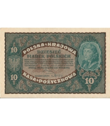 10 marek polskich , rok 1919, stan 2, II Serja CE 019860 niski numer