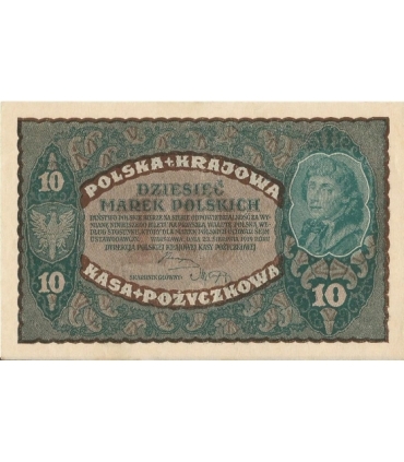 10 marek polskich , rok 1919, stan 2, II Serja CE 019869 niski numer