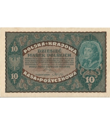 10 marek polskich , rok 1919, stan 3+, II Serja CE 019870 niski numer