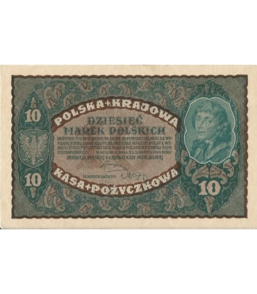 10 marek polskich , rok 1919, stan 2, II Serja CE 019879 niski numer