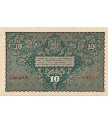 10 marek polskich , rok 1919, stan 2-, II Serja CE 019884 niski numer