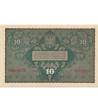 10 marek polskich , rok 1919, stan 2-, II Serja CE 019892 niski numer