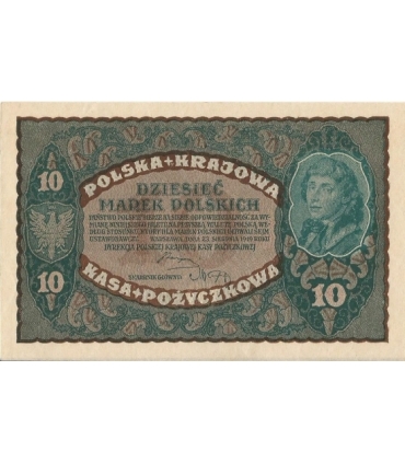 10 marek polskich , rok 1919, stan 2-, II Serja CE 019892 niski numer
