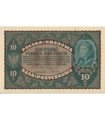 10 marek polskich , rok 1919, stan 2-, II Serja CE 019895 niski numer