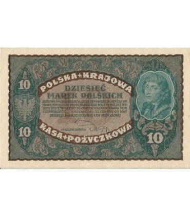 10 marek polskich , rok 1919, stan 2, II Serja CE 019901 niski numer