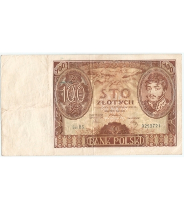 Banknot 100 zł 1934 rok, seria BS, stan 4