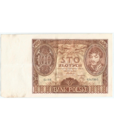 Banknot 100 zł 1934 rok, seria BS, stan 3