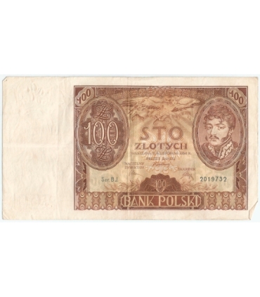 Banknot 100 zł 1934 rok, seria BJ, stan 3
