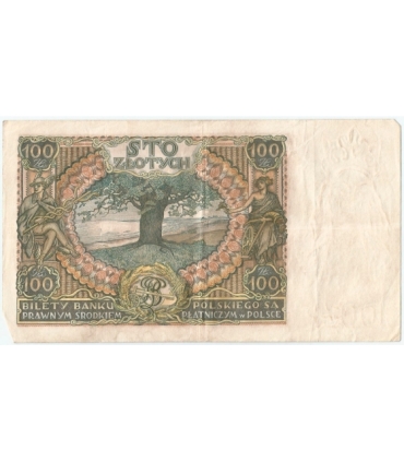 Banknot 100 zł 1934 rok, seria BJ, stan 3