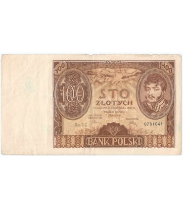 Banknot 100 zł 1934 rok, seria BJ, stan 3