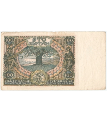 Banknot 100 zł 1934 rok, seria BJ, stan 3