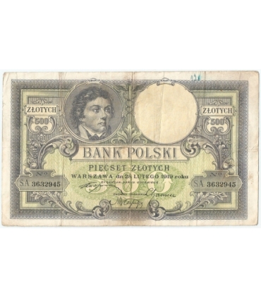 500 zł Kościuszko, 1919, stan 4