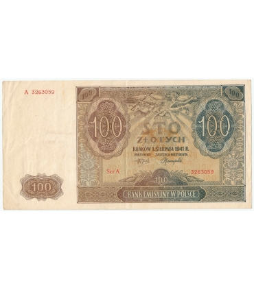 Banknot 100 złotych 1941 stan 2-, Ser. A 3263059