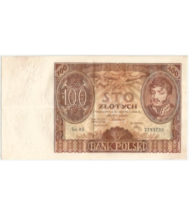 Banknot 100 zł 1932 rok, seria AD, stan 3+