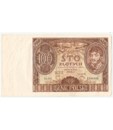 Banknot 100 zł 1934 rok, seria BK, stan 3+
