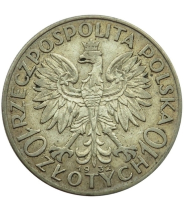 10 złotych, głowa kobiety Polonia, 1932 bez znaku, stan 3