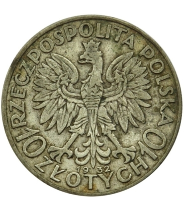 10 złotych, głowa kobiety Polonia, 1932 bez znaku, stan 3