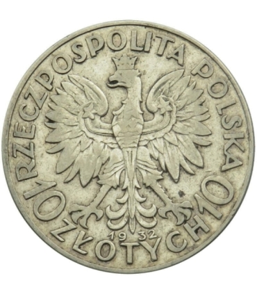 10 złotych, głowa kobiety Polonia, 1932 bez znaku, stan 3