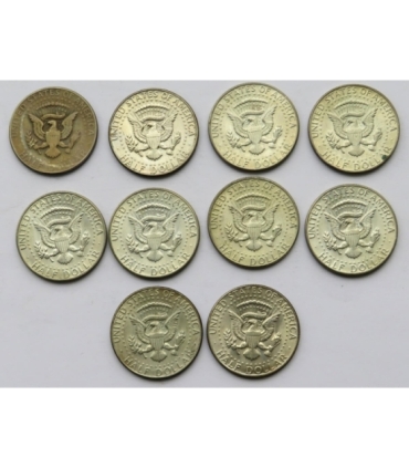 10 x 1/2 dolara Kennedy 1965-1969 rok -  stan 2-/3